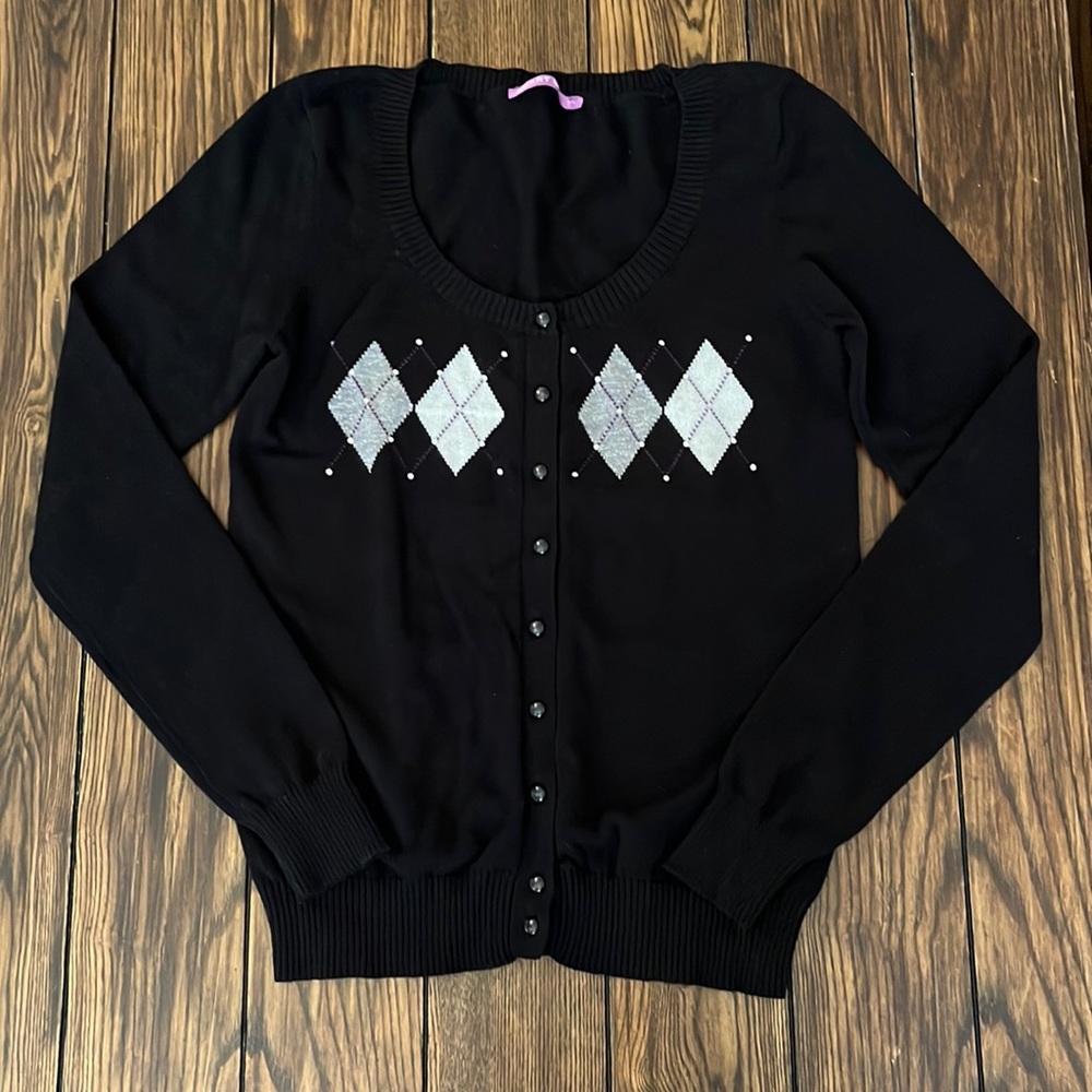EUC Smart Set black argyle cardigan